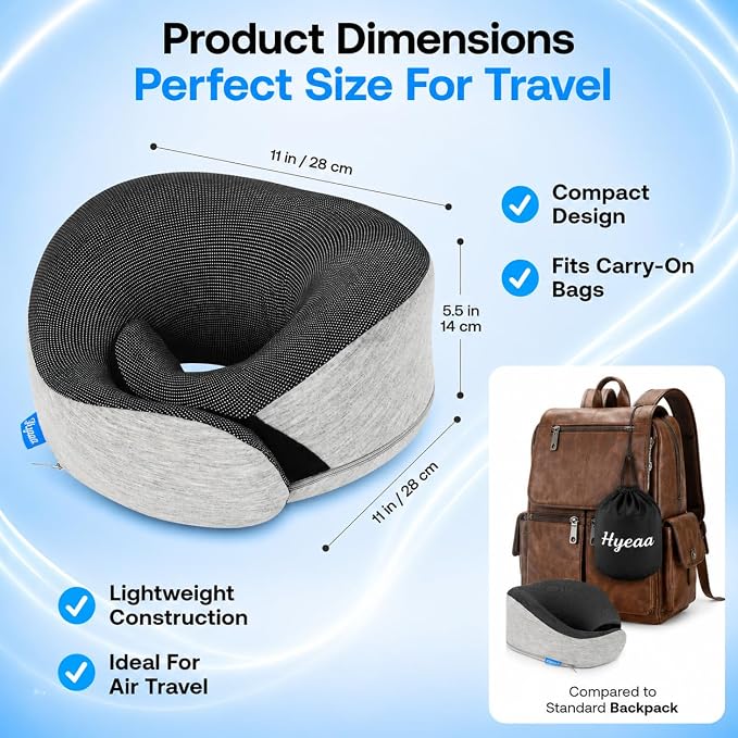 Travel Pillows for Airplanes - Memory Foam Neck Pillow for Sleeping and Travel - 360° Support Airplane Pillow Set with Eye Mask, Earplugs & Luggage Scale, Portable Travel Essentials. Light Grey - Image 7