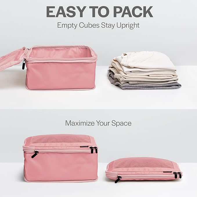 Compression Packing Cubes for Travel - Luggage Organizer Bags - Double Zipper Packing Cubes for Suitcases (12-Pack, Rose) - Image 5