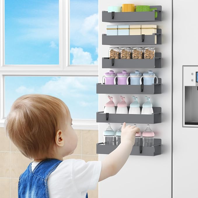 HuggieGems 6 Pack Magnetic Spice Rack Organizer for Refrigerator and Oven, Dark Grey Fridge Organizers and Storage for Kitchen - Image 7