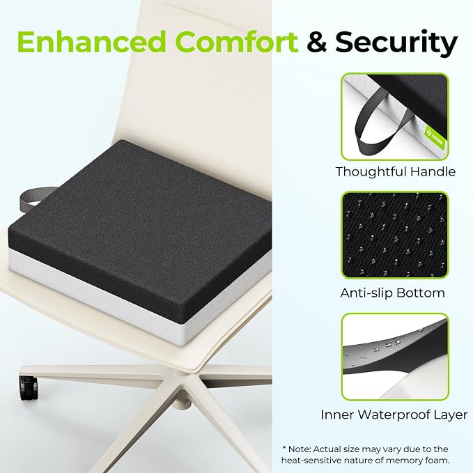 AUVON Ventilation Seat Cushion with Innovation Heat Dissipation Design, Wheelchair Cushion with Supportive Memory Foam, Waterproof & Anti-Slip Cover, Improve Lower Back & Tailbone Comfort, L Size - Image 6