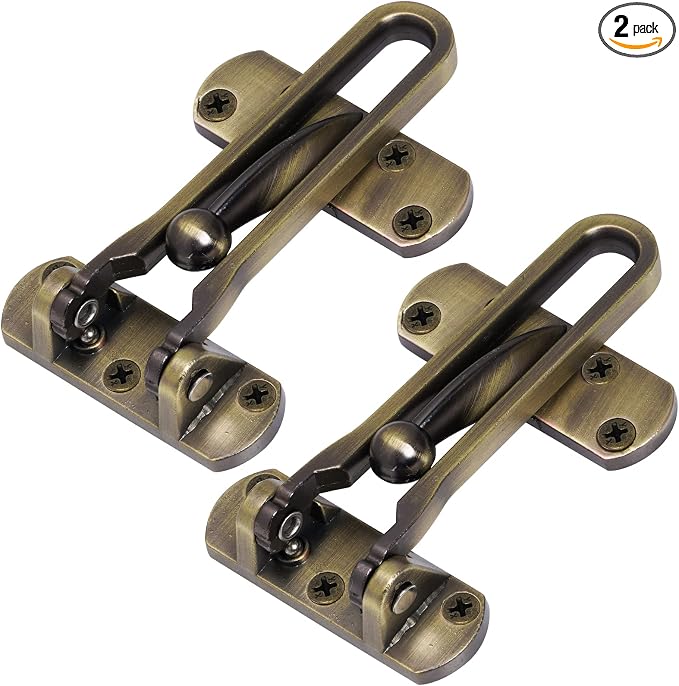 Topbuti Home Security Door Lock, 2 Pack Latch Guard Clasp Front Door Locks for Kids, Home Reinforcement Lock for Swing-in Doors, Hotel Door Latches, Thicken Solid Aluminium Alloy (Antique Brass) by Topbuti