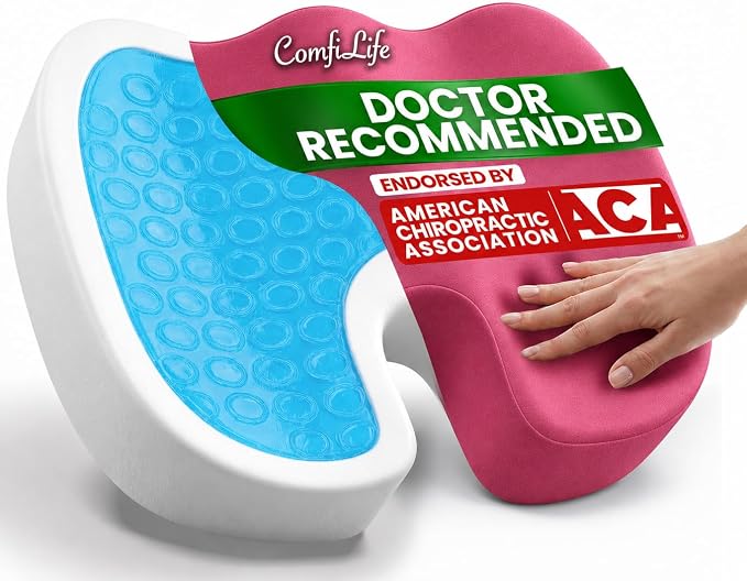 ComfiLife Doctor Recommended Seat Cushion - Premium Gel & Memory Foam Office Chair, Car Seat, Lifting Cushion - Chair Cushions for Back & Sciatica Relief - Seat Cushions for Office & Desk (Pink) by ComfiLife