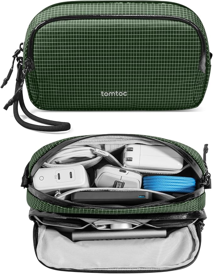 tomtoc Electronic Organizer Travel Case Performance, Dual Compartment Bag | Water Resistant Cable Organization Storage for Charger, Cord, Phone, Hard Drive, Power Bank, Accessories Travel Essentials by tomtoc