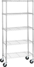 Amazon Basics 5-Shelf Adjustable, Heavy Duty Storage Shelving Unit on 4" Wheel Casters, Easy to Move Portable Wire Shelving, No Tools Needed for Easy Assembly, 30" x 14" x 64.8", Chrome by AmazonBasics