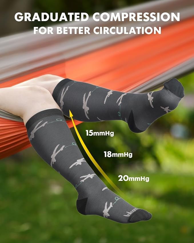 Bamboo Viscose Compression Socks for Women Men | 2 Pairs 15-20mmHg Cute Breathable Graduated Knee High Compression Socks for Nurse Pregnancy Travel - Image 5