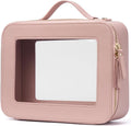 Clear Makeup Case Set Pink Toiletry Bag Travel Large Clear Cosmetic Bag with Zipper, Big Make Up Bag Organizer Women Traveling TSA Approved Transparent Bag Car for Essentials | Structured Mahjong Tile Bag with Zipper and Handle, Big Long-trip Cosmetic ... by POPVIBE