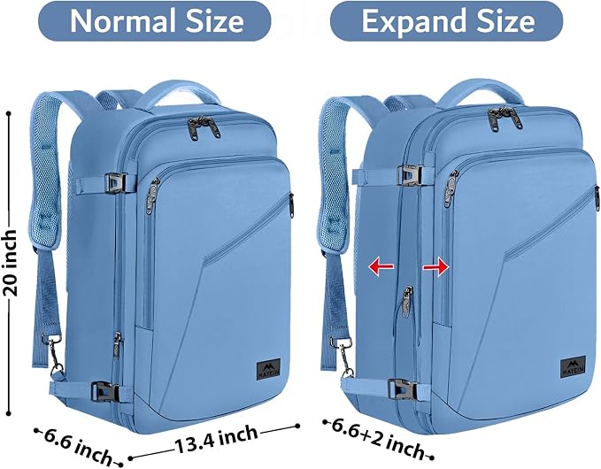 MATEIN Carry on Backpack with Hide Away Shoulder Strap for Travel, Blue | Expandable Big Backpack, Airline Approved, Large Hiking Daypack with 2 Handles, Gifts for Traveler Women - Image 5