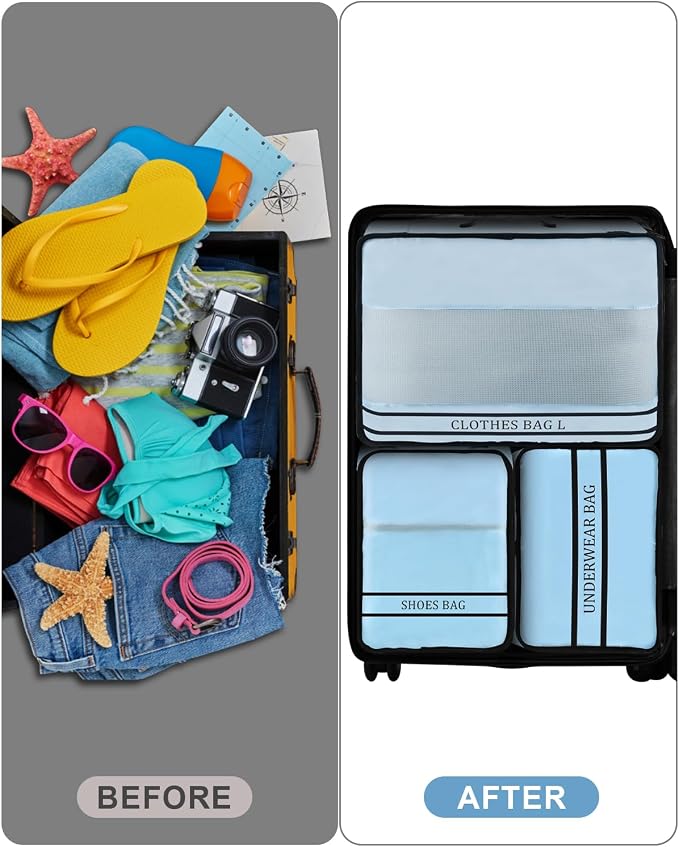 9 Set Packing Cubes Luggage Packing Organizers for Travel Accessories Space Saving Travel Bags for Carry On, Lightweight Mesh Zipper, Clothes, Shoes, Laundry and Shoe Bag, Suitcases (Blue) - Image 6