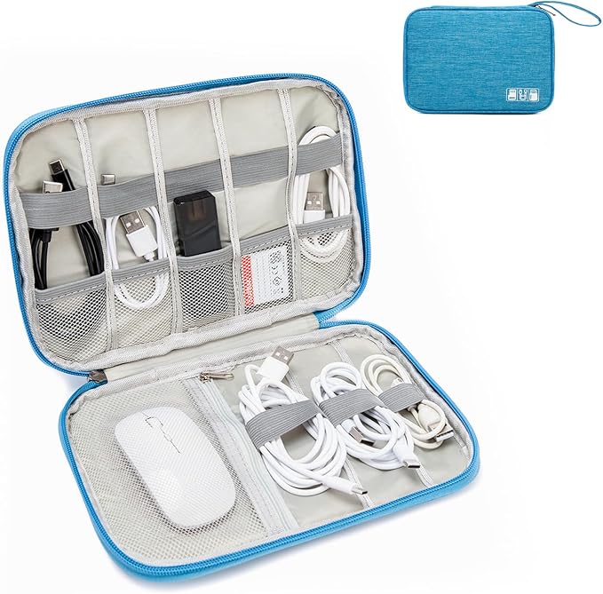 Cable Organizer Bag, Electronics Case for Cords, Chargers & Tech | Organize cables, chargers and power banks with elastic loops, mesh pockets and a slim design for travel. by Unknown