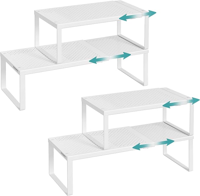 SONGMICS Spice Rack, Expandable Kitchen Countertop Shelf, Steel | Set of 4 small cupboard organizers, space-saving tabletop shelves, Matte White, UKCS404WC01 by Unknown