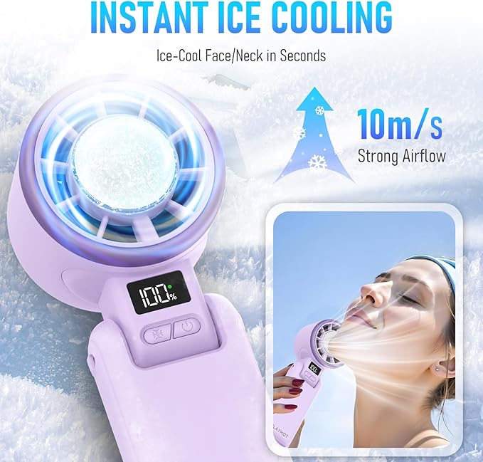 PlayHot Portable Handheld Cooling Fan, Travel Essentials, Gifts for Women | Instant Cooling, 10m/s Airflow, 5-Speed, 10H Max, USB-C Rechargeable, LED Display, 3-in-1 Foldable for Cruise, Beach Vacation - Image 2
