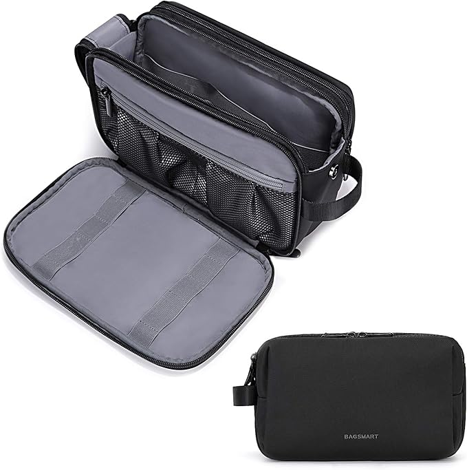 BAGSMART Toiletry Bag for Men, Travel Toiletry Organizer Dopp Kit Water-resistant Shaving Bag for Toiletries Accessories, Door Room Essentials, Black-medium by BAGSMART