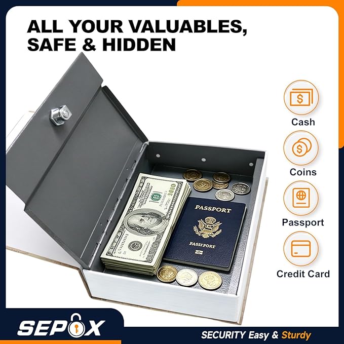 SEPOX® Book Safe with Key Lock Real Paper Cover Steel Interior Diversion | For Dorm Home. Hidden Compartment Book Safe. Hides Cash Valuables in Plain Sight. Realistic Discreet Design with Key Secure - Image 3