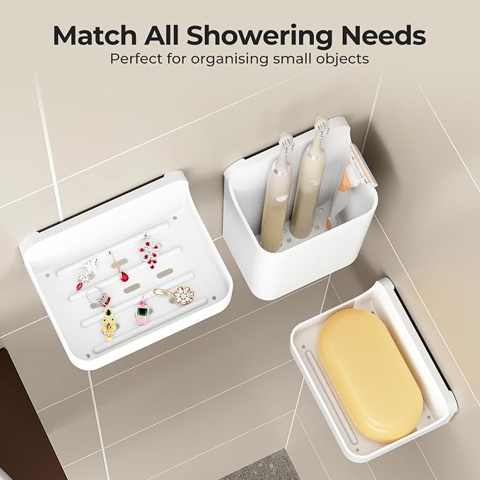Orimade Shower Caddy 5-Pack, No-Drill Adhesive Shelves for Bathroom, Rustproof ABS Storage Organizer Set, White - Image 3