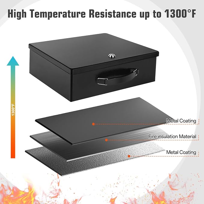 Fireproof Document Box, Fire Resistant Safe Box with Key Lock for Home, Portable Fireproof Lock Box for Personal Items, Passport, Cash, Tablet, X Large 13.2" x 11" x 4.13" - Image 4