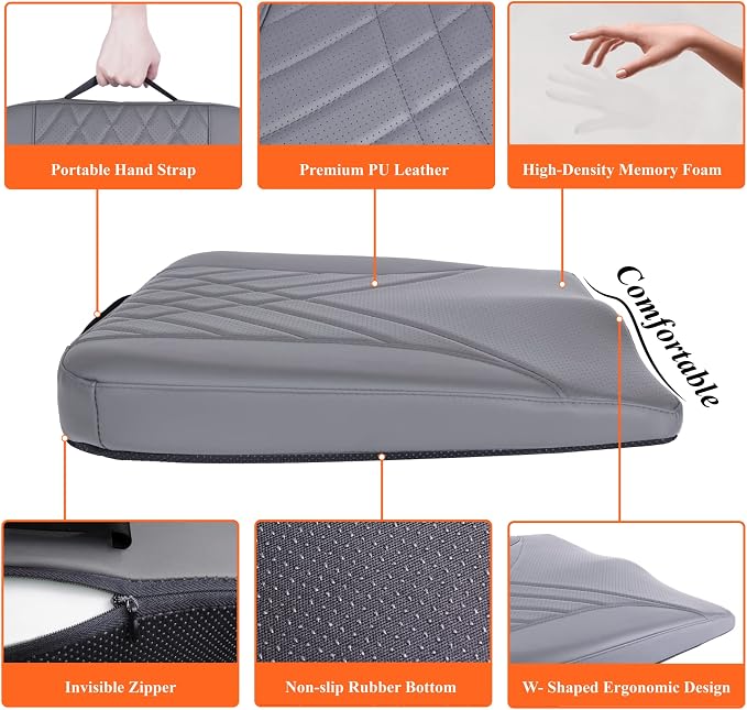 kingphenix Memory Foam Car Seat Cushion for Driving Comfort and Office Use | Coccyx and Lower Back Pressure Relief, Non-Slip Seat Cushion for Cars, Trucks, SUVs, Long Drives and Office Chairs, Gray - Image 5
