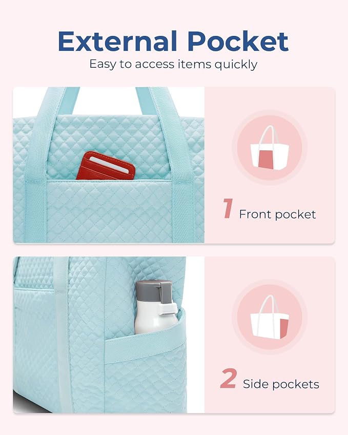 BAGSMART Crush Tote Bag for Women, 20L Puffer Work Tote with Zipper, Travel Essentials Quilted Nurse Hospital Bag - Image 3