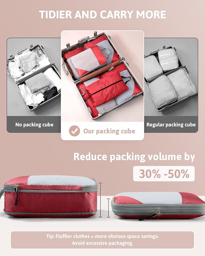 Meowoo 7 Set Compression Packing Cubes for Travel, Durable Ripstop Mesh Suitcase Organizer with Shoe Bag, Ultralight & Expandable Space Saver Travel Cubes - Image 3