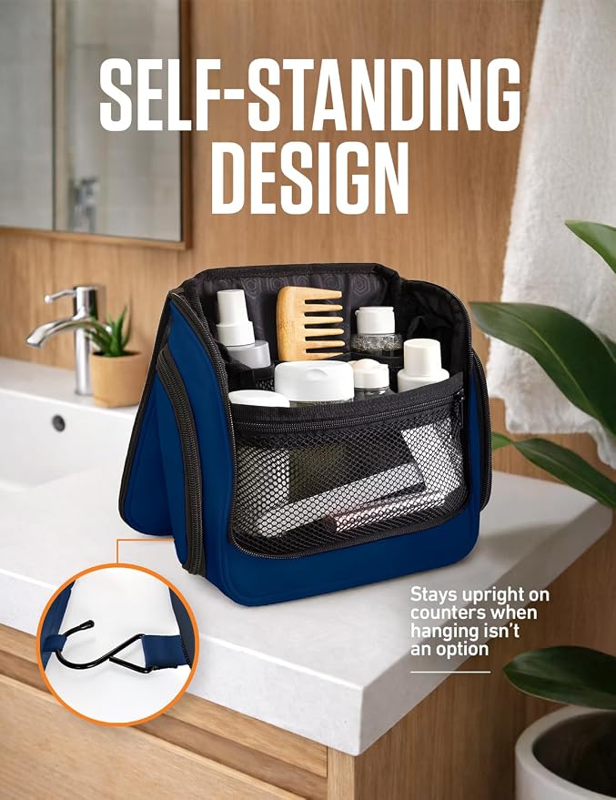 VENTURE 4TH Hanging Travel Toiletry Bag, 18 Compartments - Navy Blue | Hangs on rails, hooks or doors; stands upright. Removable TSA pouch. Water-resistant Nylon 290D Twill, reinforced stitching. - Image 5