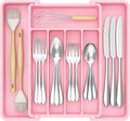 Lifewit Expandable Silverware Drawer Organizer, Kitchen Utensil Tray | BPA-free Plastic Flatware Cutlery Holder, Space-Saving Storage for Spoons Forks Knives, 8.5-14 x 12 x 1.5“, Pink by Lifewit