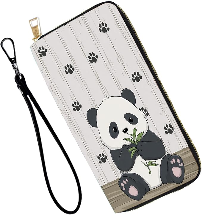 Women's RFID Blocking PU Leather Zip-Around Wallet, Large Capacity Clutch with Phone Holder, Travel Purse & Card Organizer with Removable Wristlet,Panda paw prints by Unknown