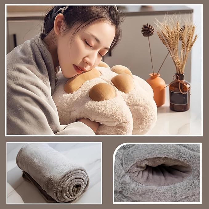 RYOLOY Cat Paw Warm Hand Pillow,with 66 * 35Inch Travel Blanket,2 in 1 Travel Pillow and Blanket Set,for Car Office Camping Essentials (Grey) - Image 8