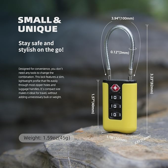 TSA Approved Luggage Locks, 3-Digit Waterproof Padlock, Combination Travel Cable Lock, Lockers, Suitcases, Toolboxes (Yellow+Blue) - Image 3