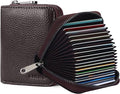 Linno RFID 20 Slots Credit Card Holder Genuine Leather Small Wallet for Women or Men with Zipper by Linno
