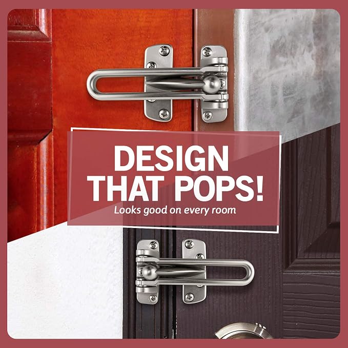 Jack N’ Drill Swing Bar Door Lock Durable Door Guard for Back & Front Doors, Childproof Door Security Made from Reinforced Diecast Metal for Home Security (Satin Nickel, 1 Pack & 5 Door Stopper) - Image 4