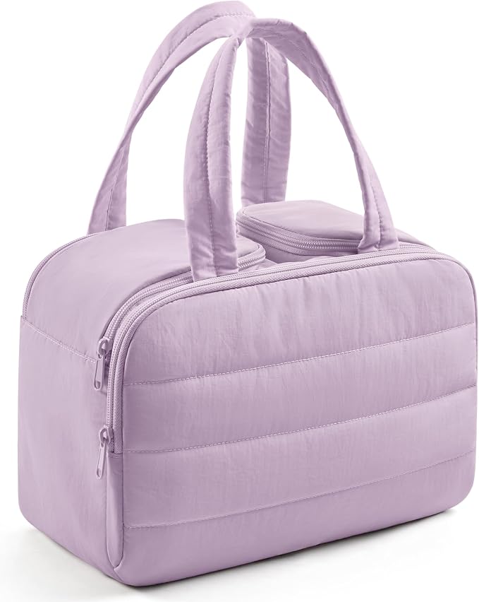 Travel Toiletry Bag, Quilted Travel Makeup Cosmetic Bag Organizer, Toiletry Bags for Traveling Women, Make up Bag with Handle, Purple by LIGHTFLIGHT