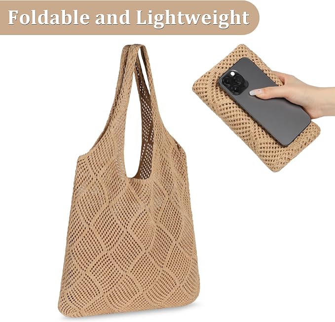 Sightor Crochet Tote Bag, Mesh Beach Bag Knit Summer Hobo Bag for Women | Beach Tote bag Vacation Outfits Aesthetic Boho Bag - Image 7