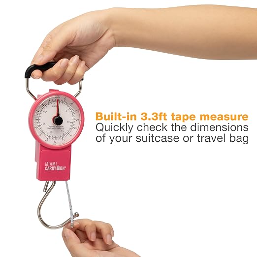 Mechanical Luggage Scale with Tape Measure, Up to 80 Pounds (Pink) - Image 4