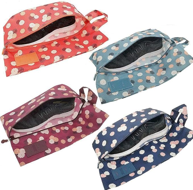 M-jump 4 Pack Travel Essentials Shoe Bags 4 Colors Fashion Shoe Bags for Men & Women Shoe Storage, Travel Accessories Vacation, Luggage Organizer Portable Shoe Pouch with Handle by BetterproductsBetterlife