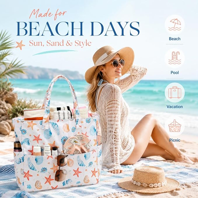 LEDAOU Beach Bag Waterproof Sandproof Women Beach Tote Pool Bag with Zipper for Swim Gym Grocery Travel with Wet Pocket | Sandproof - Image 2