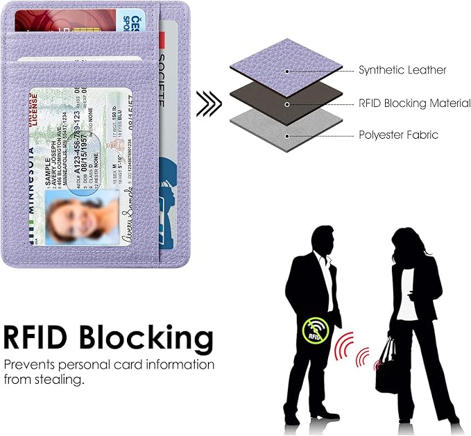 FINTIE Slim Front Pocket Wallet, RFID Blocking Credit Card Holder | Minimalist Card Cases with ID Window for Men Women, Lilac Purple - Image 4
