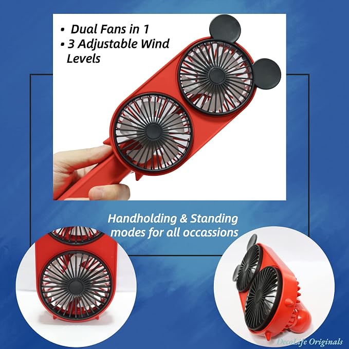 Cute Personal Mini Fan, Dual Turbo Handheld USB Fan | Portable Rechargeable 3 Adjustable Speeds, Max Cooling For Travel/Concerts/Cruise/Sports Events/Gifts - Image 3