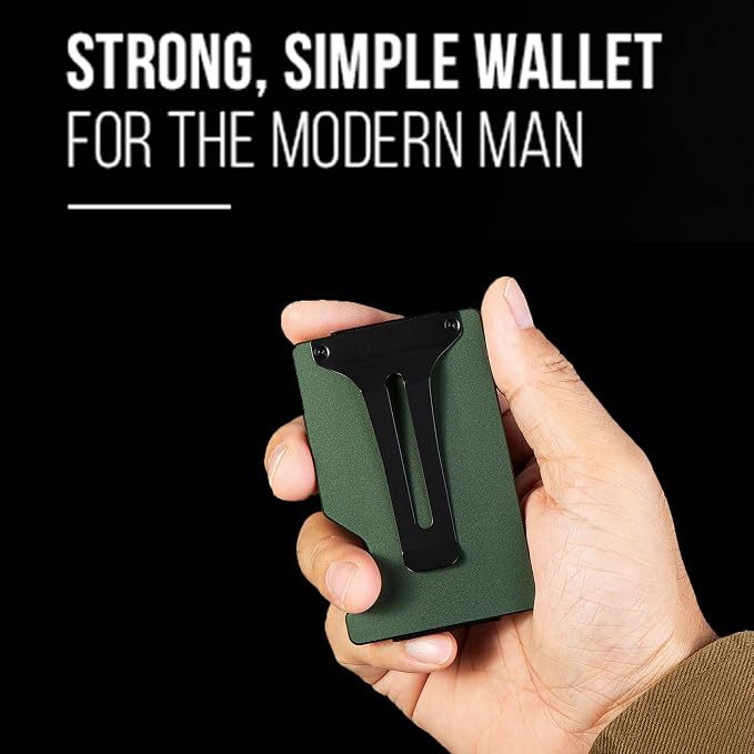 Slim Wallet for Men,RFID Blocking Minimalist Metal Wallet, Money Clip/Cash Holder, Front Pocket Aluminum Credit Card Holder, Ideal Gift for Men,Matte Green - Image 3