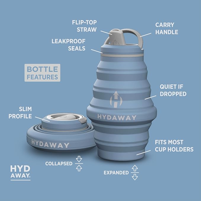 HYDAWAY 17oz Collapsible Water Bottle, Packable Leakproof for Travel | Travel-first design. Fold flat to 1.5 in for carry-ons, purses, seatbacks. Leakproof, BPA-free, dishwasher safe. - Image 5