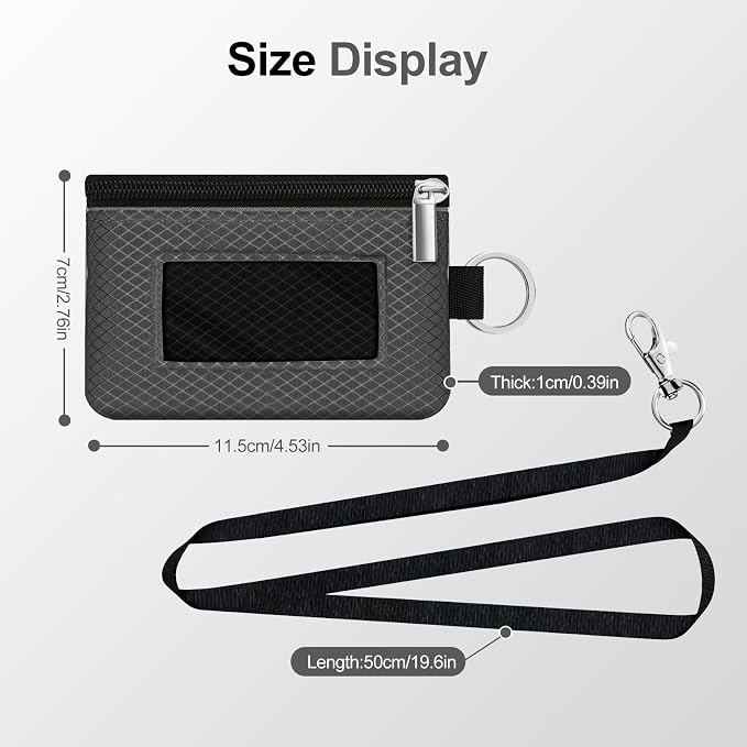 Minimalist RFID Blocking Small Wallet with ID Window,WaterResistant Zip Id Case Wallet with Lanyard Keychain for Cards,Cash,Travel,Women,Men (DarkGrey/Black) - Image 5