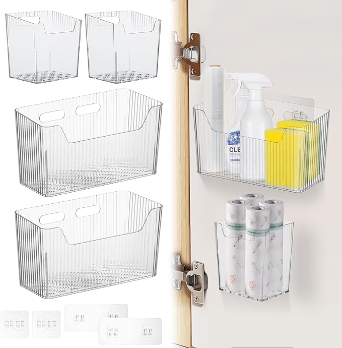 4 PCS Adhesive Cabinet Door Organizer, 2 Size Wall Mounted Inside Cabinet Storage Caddy, Under Sink Door Storage Shelf for Kitchen Bathroom Office by HFYZZ