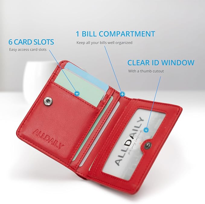 Alldaily Small RFID Wallet for Women Slim Compact Bifold Pocket Ladies Travel Mini Purse (Red) - Image 4