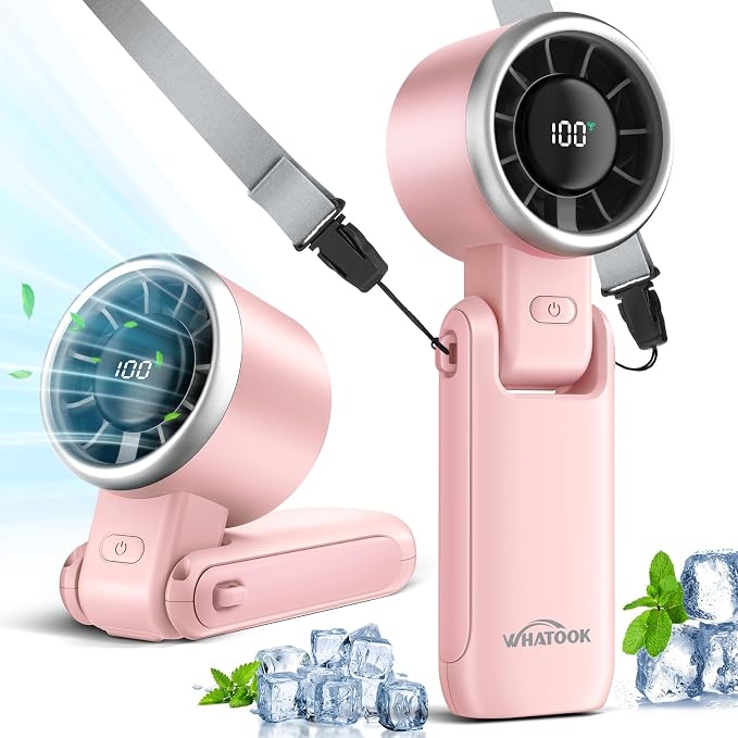 WHATOOK Portable Handheld Turbo Fan: 12m/s Strong Wind Mini Fan for Makeup & Lash, 4000mAh Battery Operated Rechargeable Personal Fan with LED Display, 3 in 1 Foldable Small Fan for Concerts, (Pink) - Image 8