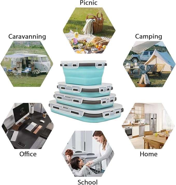 8 Collapsible Food Storage Containers, Silicone Collapsible Food Storage Containers, Collapsible Food Storage Silicone, Rv Collapsible Bowls, Collapsible Storage Containers for Food Camping - Image 2