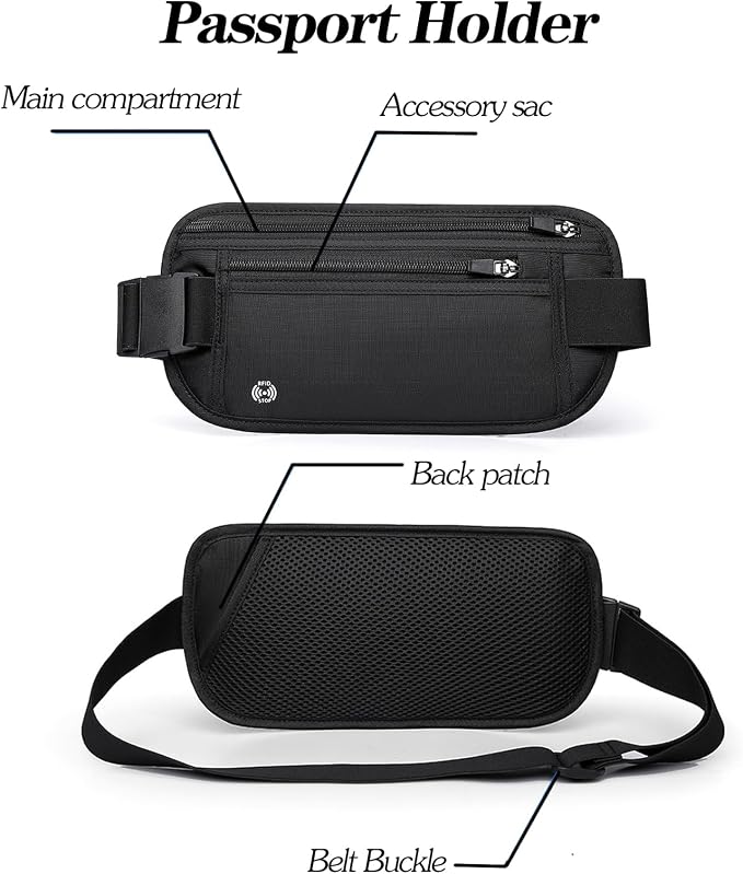 Black Hidden Money Belt for Travel for Men, Waist Wallet Anti Theft, RFID Passport Holder For Travel Men Or Women, Money Pouch, RFID Passport Holder(Black1) - Image 3