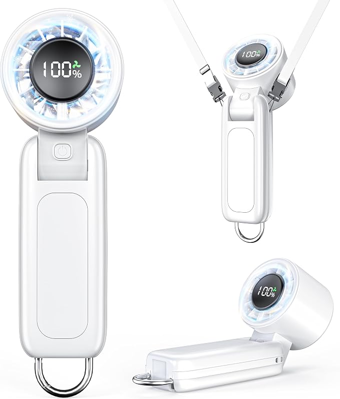 Handheld Fan, Portable Fan, 1-100 Speed Adjustable Turbo Fan, 5000mAh Rechargeable Mini Personal Fan with Foldable Design and LED Display for Travel, Office, Home and Outdoor Use Pearl White by Unknown