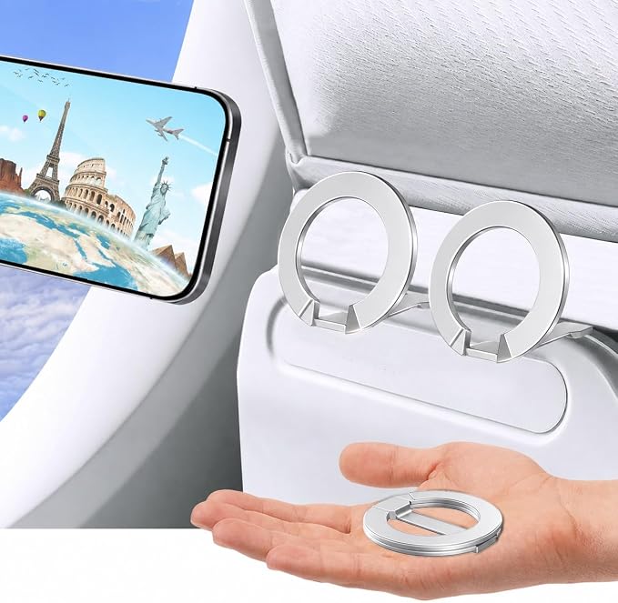 Mini Airplane 2-Pack Magnetic Phone Mount for MagSafe, Travel Mount, Silver | Super Compact, Airplane Travel Essentials, Compatible with MagSafe, Upgraded Version with Stronger Hinges by MCCHJoy