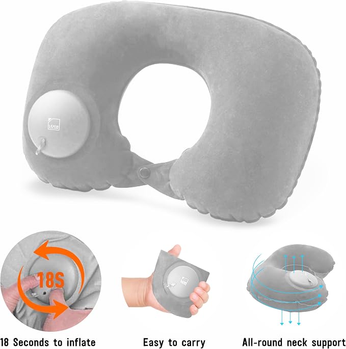 Lewis N. Clark Original Neckrest Inflatable Pillow, Waterproof Neck Pillow for Neck Support at the Beach, Pool + Airport Travel with Fully Adjustable Firmness and Included Carrying Pouch, Grey - Image 2
