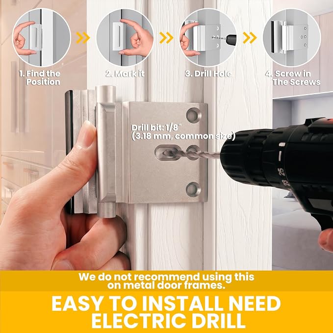 Rerishom 2 Pack Door Reinforcement Lock, Child Proof Home Security Lock | Door Safety Lock for Front Door, Toddler Proof Door Latch for Entry Door Security, Includes 8 Screws - Image 3