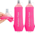 2 Pack 500ml Soft Flask, Shrink As You Drink Collapsible Water Bottles for Running Vest & Hydration Pack, BPA-Free Leak-Proof TPU Folding Bottle for Hiking Cycling Climbing Jogging-Pink by TACVEL