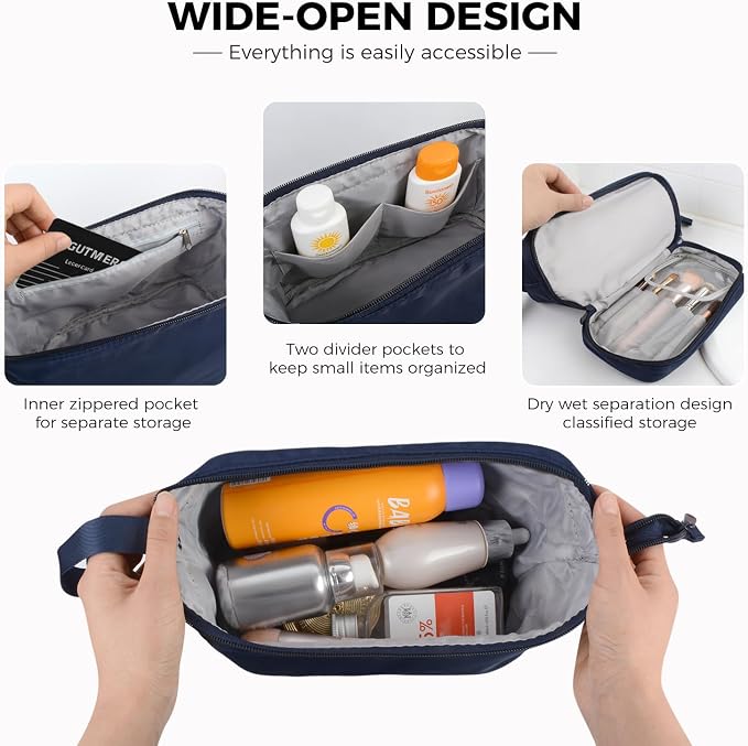 Travel Toiletry Bag Water-resistant with Hanging Hook for Womens Large Packing with Waterproof Wet/Dry Compartment Travel Shower Bags Travel Toiletry Organizer Dopp Kit Shaving Bag - Image 2